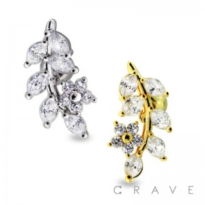 316L SURGICAL STEEL CARTILAGE BARBELL WITH CZ LEAVES